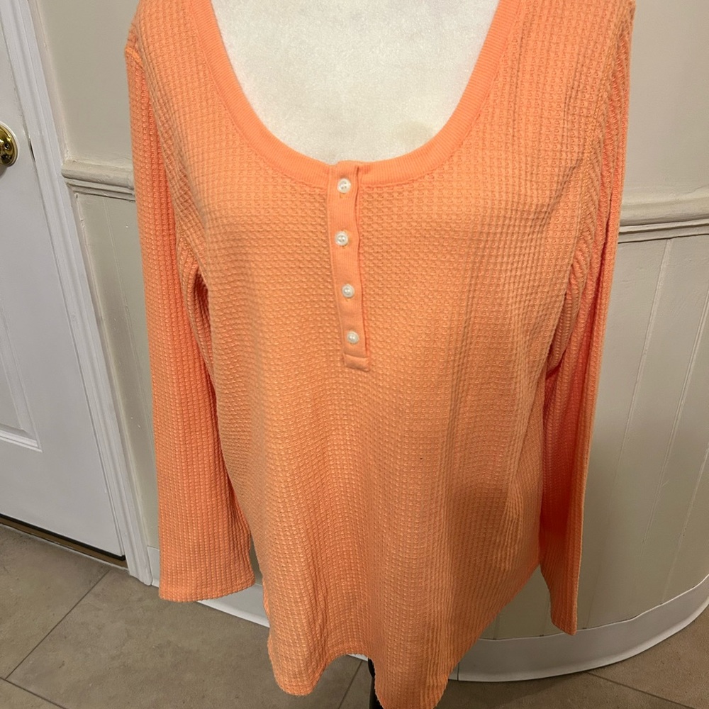 NWT Loft Waffle Knit Long Sleeve Orange Henley Top/XXL/Womans